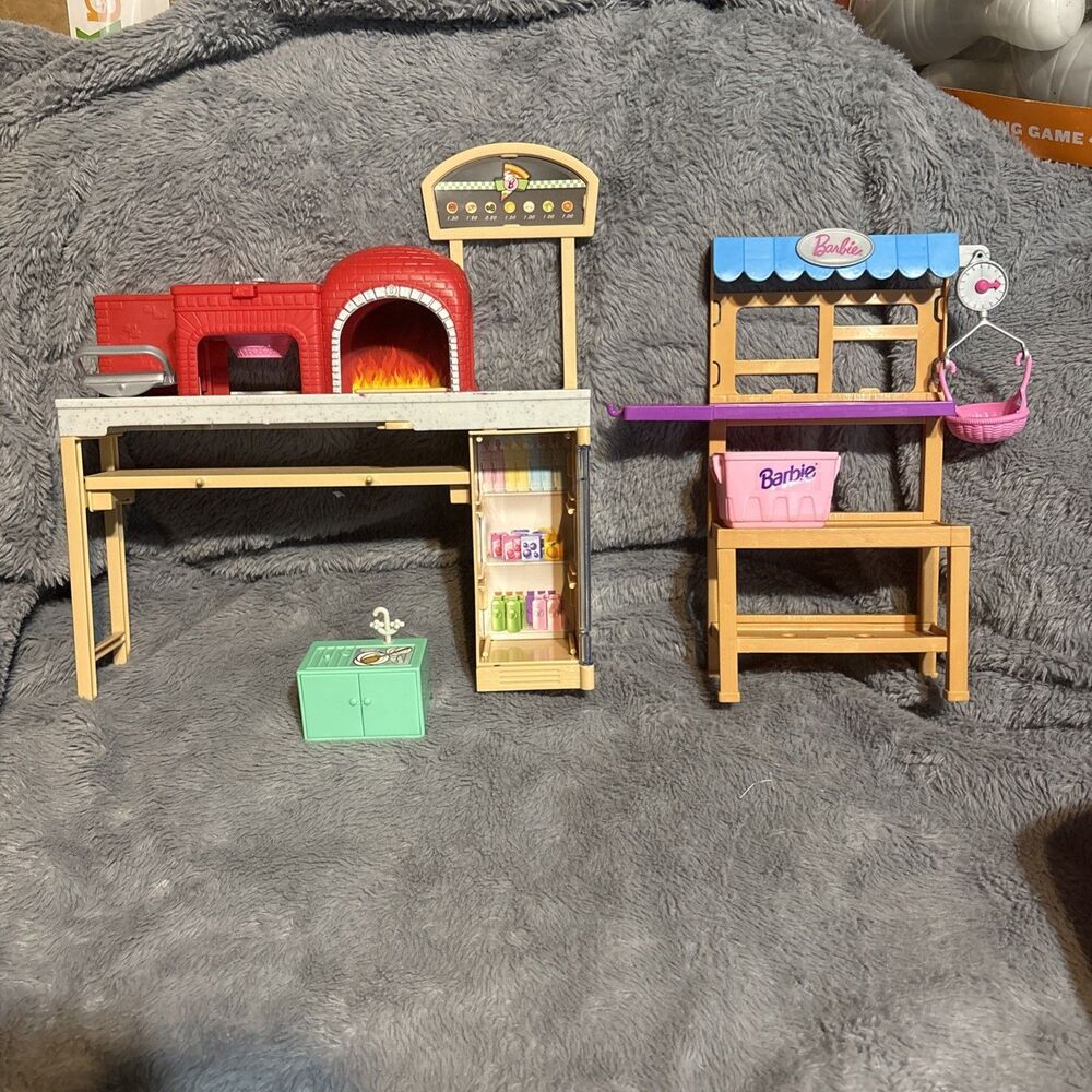 2017 Mattel Barbie Grocery Market Scale Stand + Pizza Chef Sets Only Incomplete